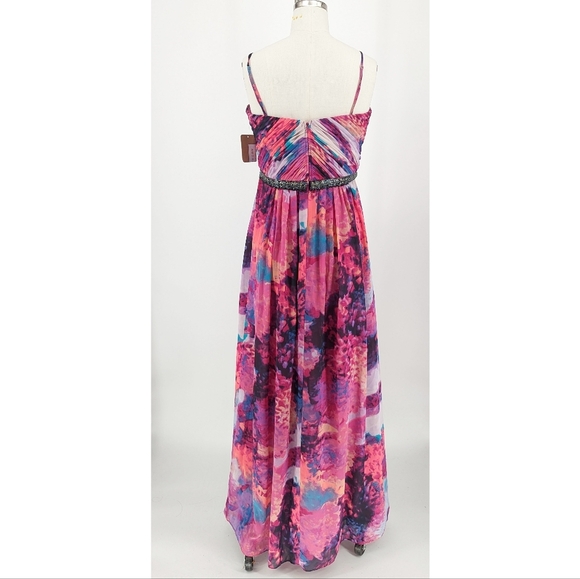 Calvin Klein Floral Beaded Maxi Dress Purple 6 wedding evening formal preppy - Picture 2 of 10